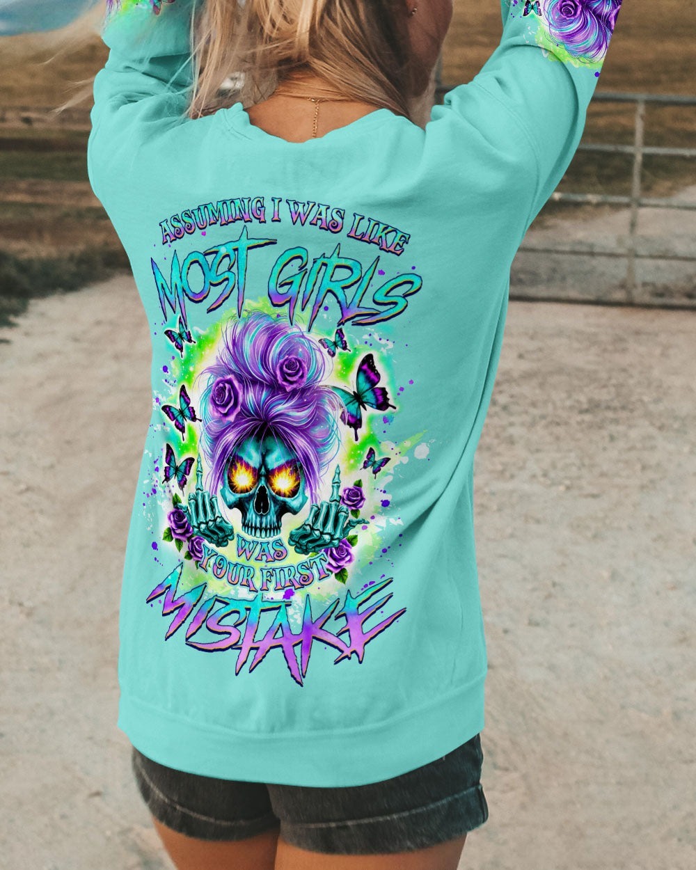 BLISSCORNERS DON'T TRY TO FIGURE ME OUT SKULL MESSY BUN ALL OVER PRINT