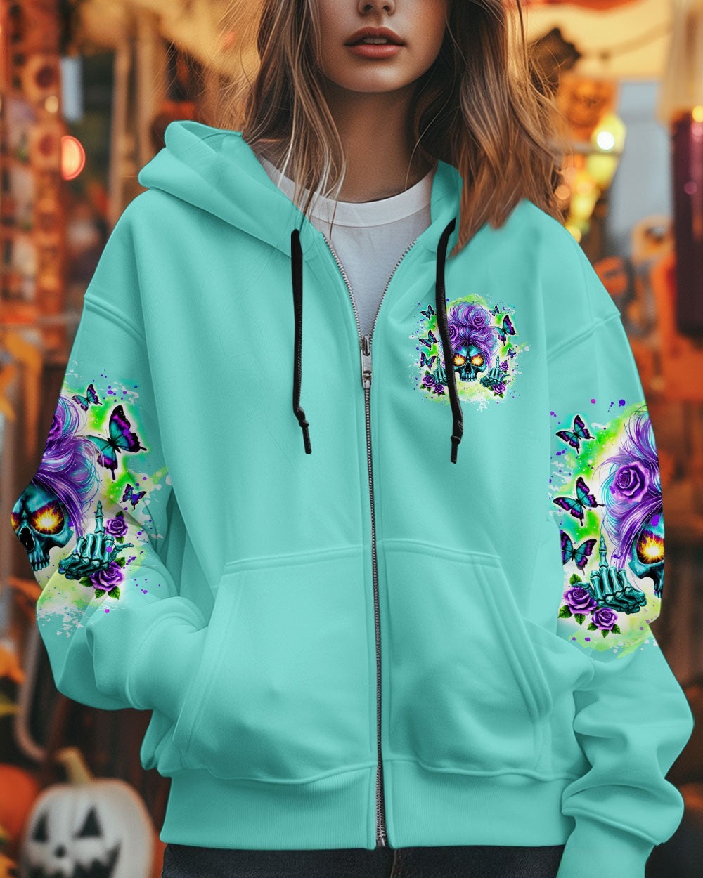 BLISSCORNERS DON'T TRY TO FIGURE ME OUT SKULL MESSY BUN ALL OVER PRINT