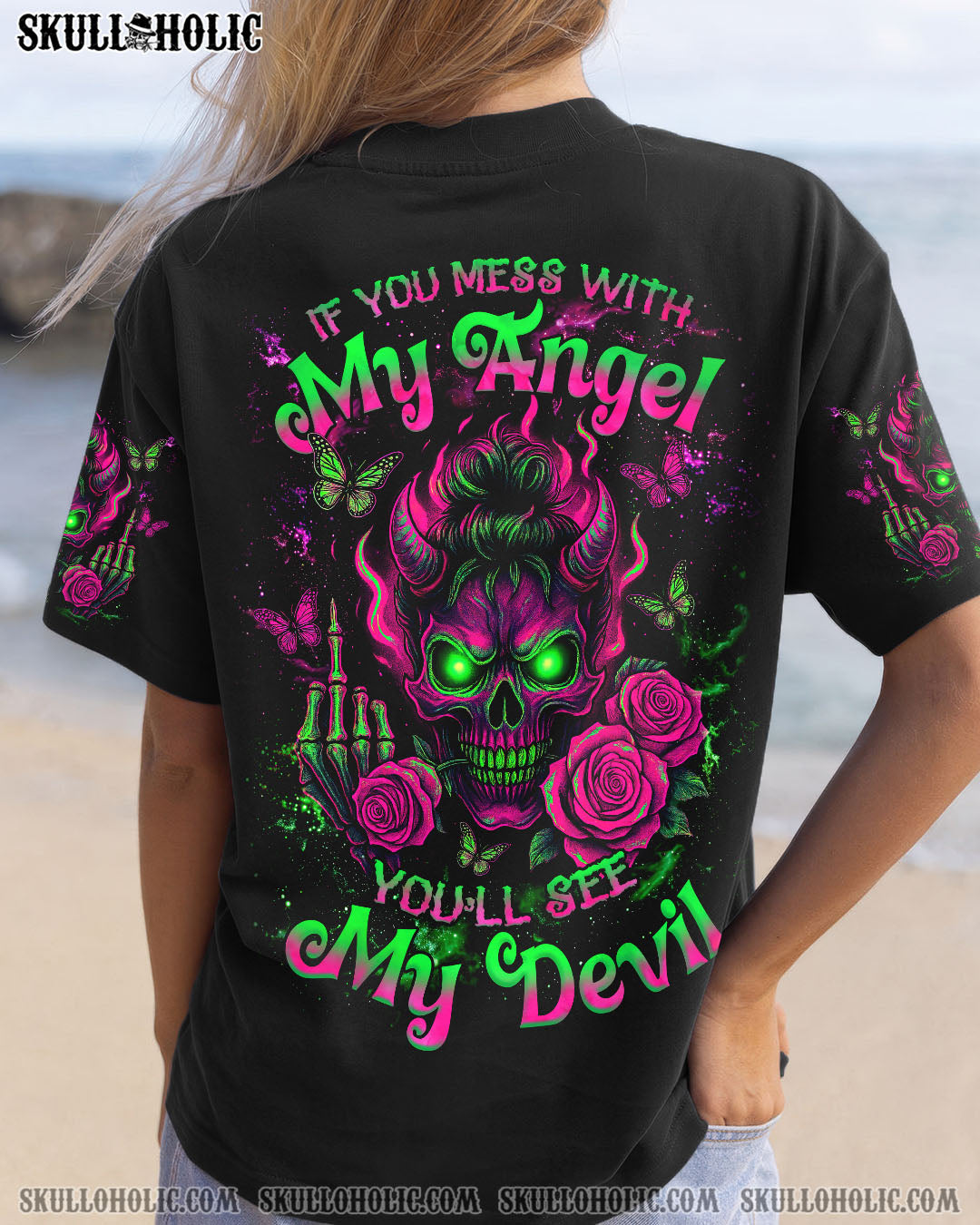 BLISSCORNERS KARMA IS A GOOD JUDGE SKULL MESSY BUN ALL OVER PRINT