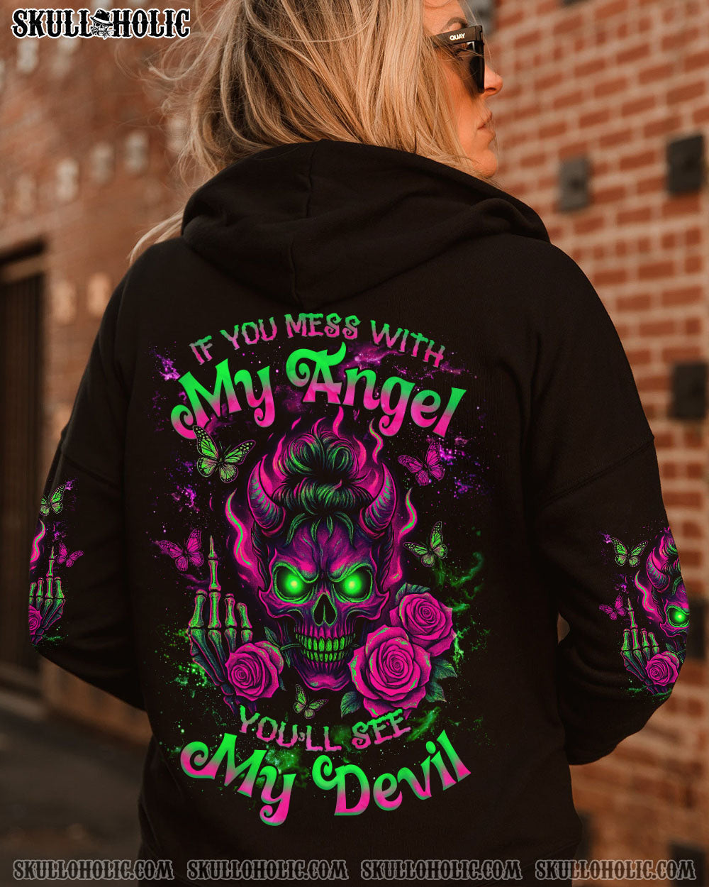 BLISSCORNERS KARMA IS A GOOD JUDGE SKULL MESSY BUN ALL OVER PRINT