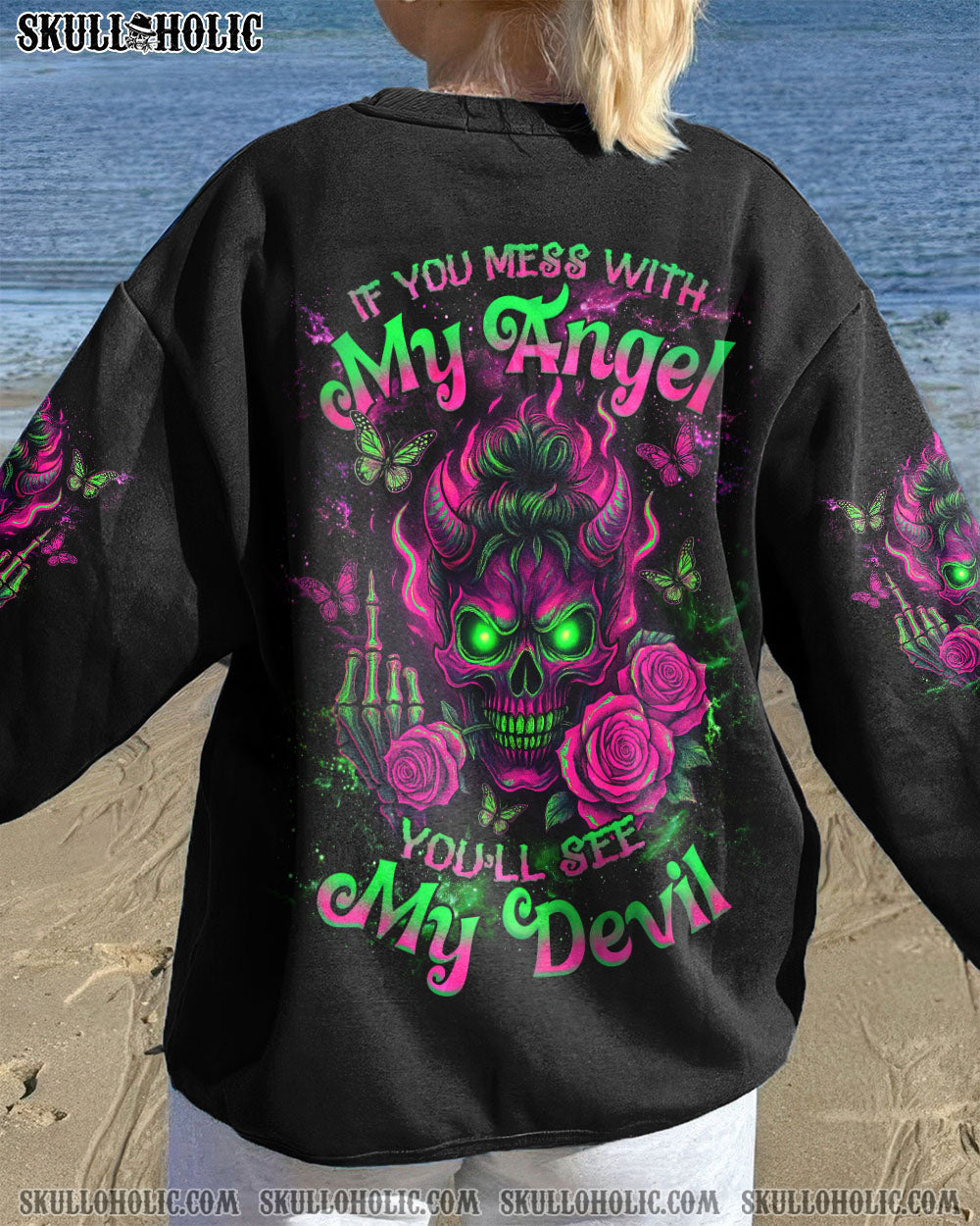 BLISSCORNERS KARMA IS A GOOD JUDGE SKULL MESSY BUN ALL OVER PRINT