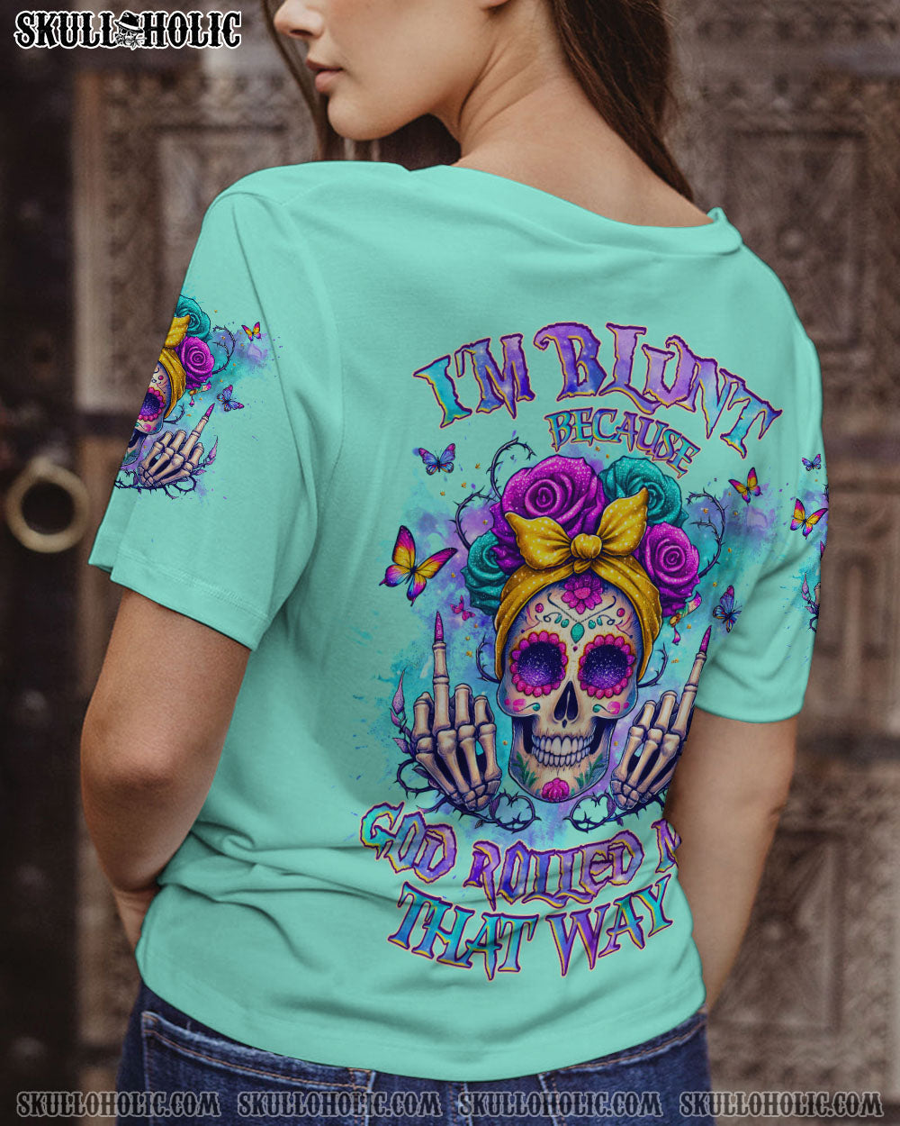 BLISSCORNERS HOT MESS MOM SKULL MESSY BUN ALL OVER PRINT