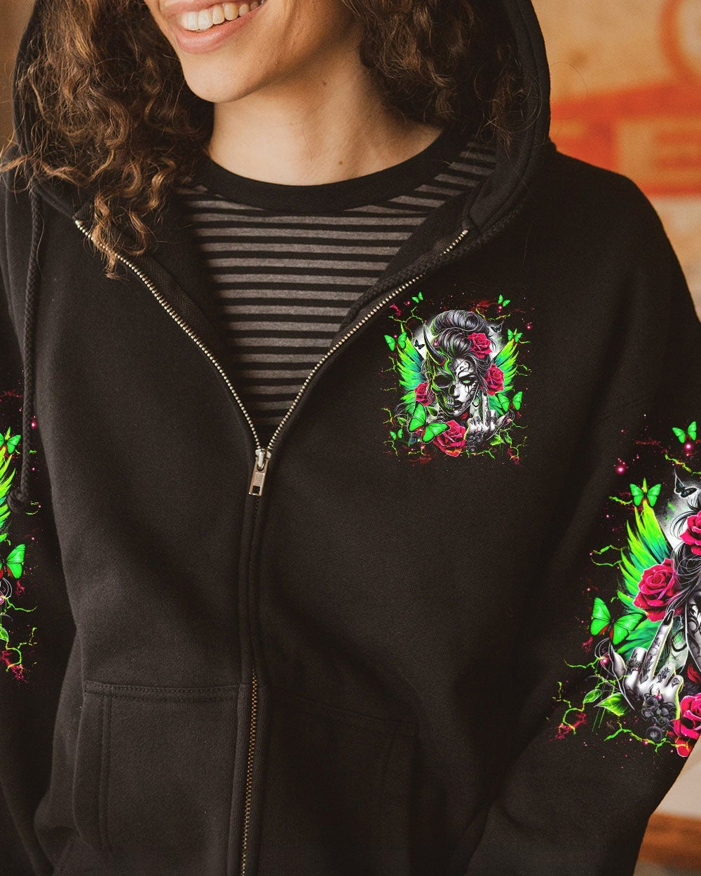BLISSCORNERS HOW HEARTLESS I CAN BE TATTOO SKULL MESSY BUN ALL OVER PRINT