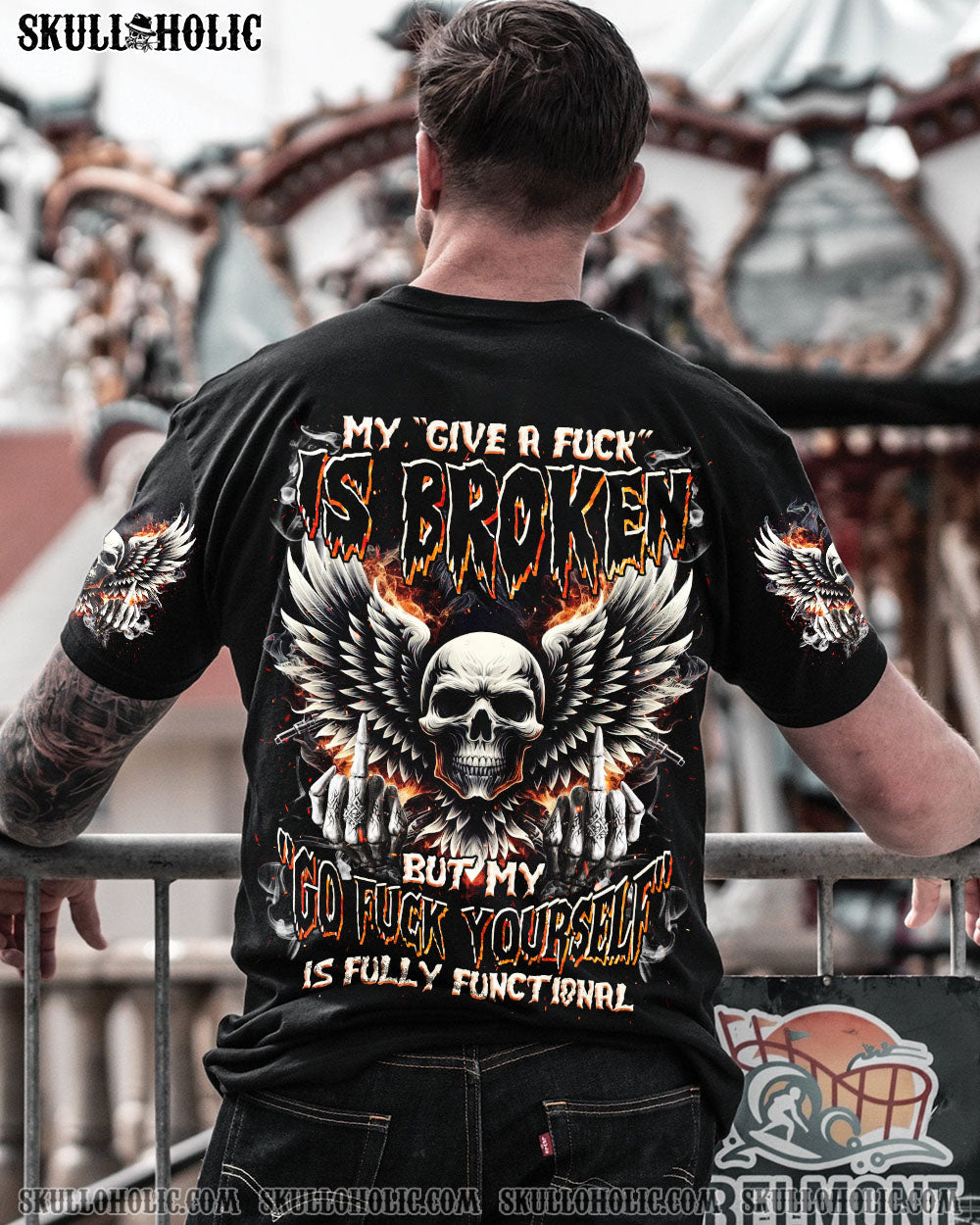 BLISSCORNERS MY GIVE A F IS BROKEN SKULL WINGS ALL OVER PRINT