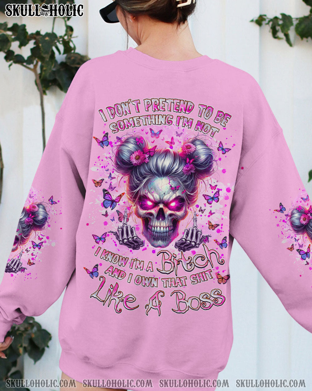BLISSCORNERS WARNING I'M A B SKULL MESSY BUN ALL OVER PRINT