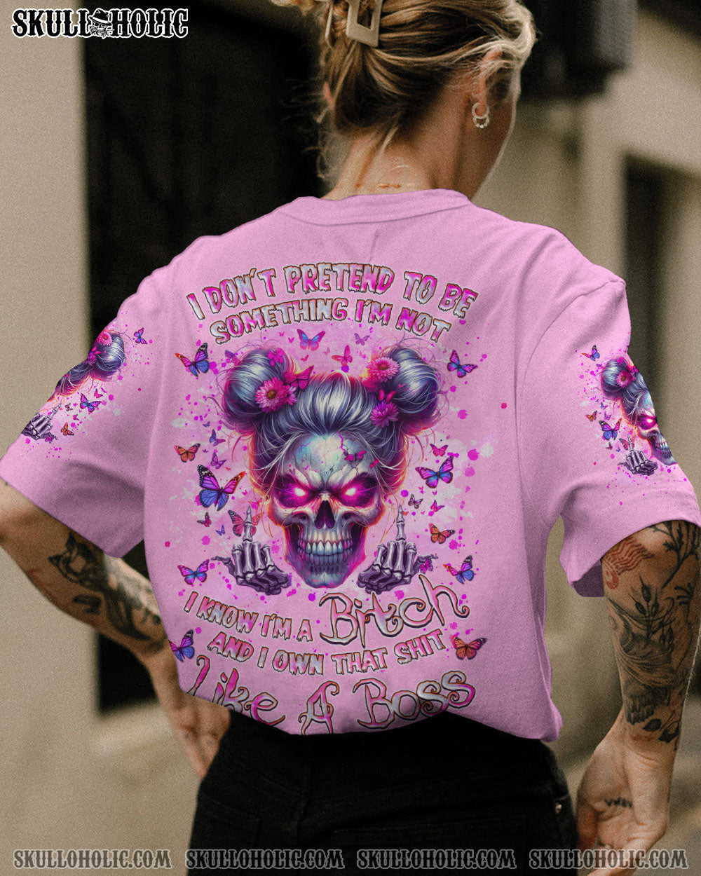 BLISSCORNERS WARNING I'M A B SKULL MESSY BUN ALL OVER PRINT