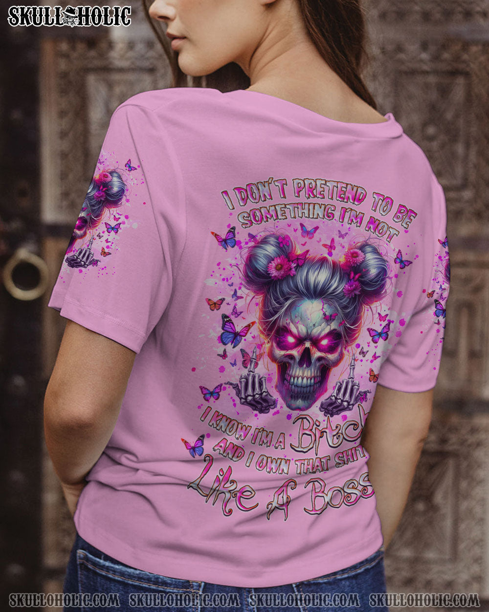 BLISSCORNERS WARNING I'M A B SKULL MESSY BUN ALL OVER PRINT