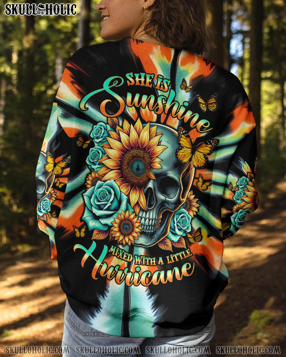BLISSCORNERS SHE IS SUNSHINE SUNFLOWER SKULL TIE DYE ALL OVER PRINT