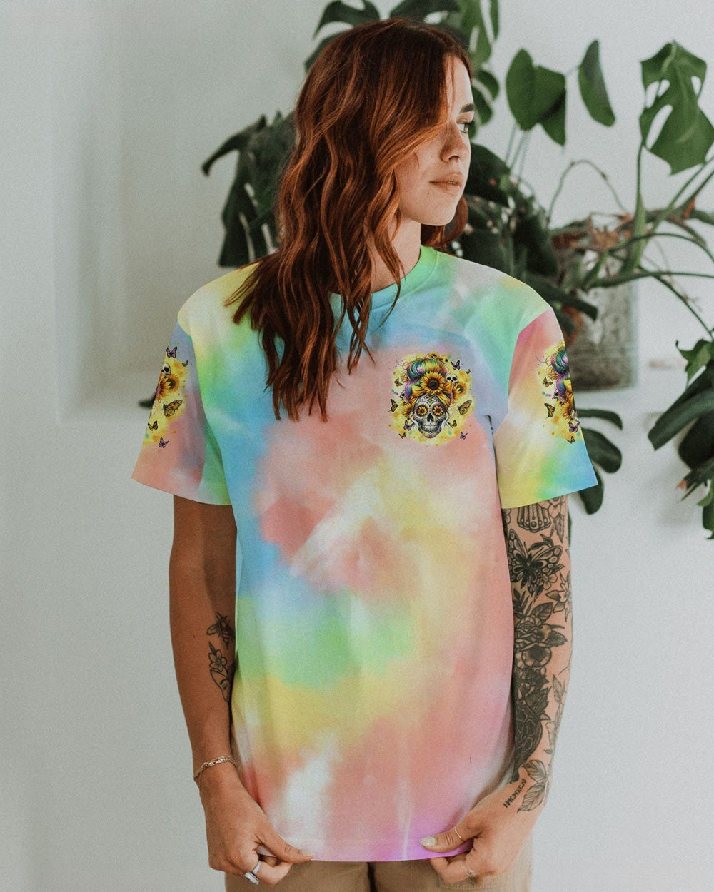BLISSCORNERS SHE IS SUNSHINE MESSY BUN SKULL ALL OVER PRINT