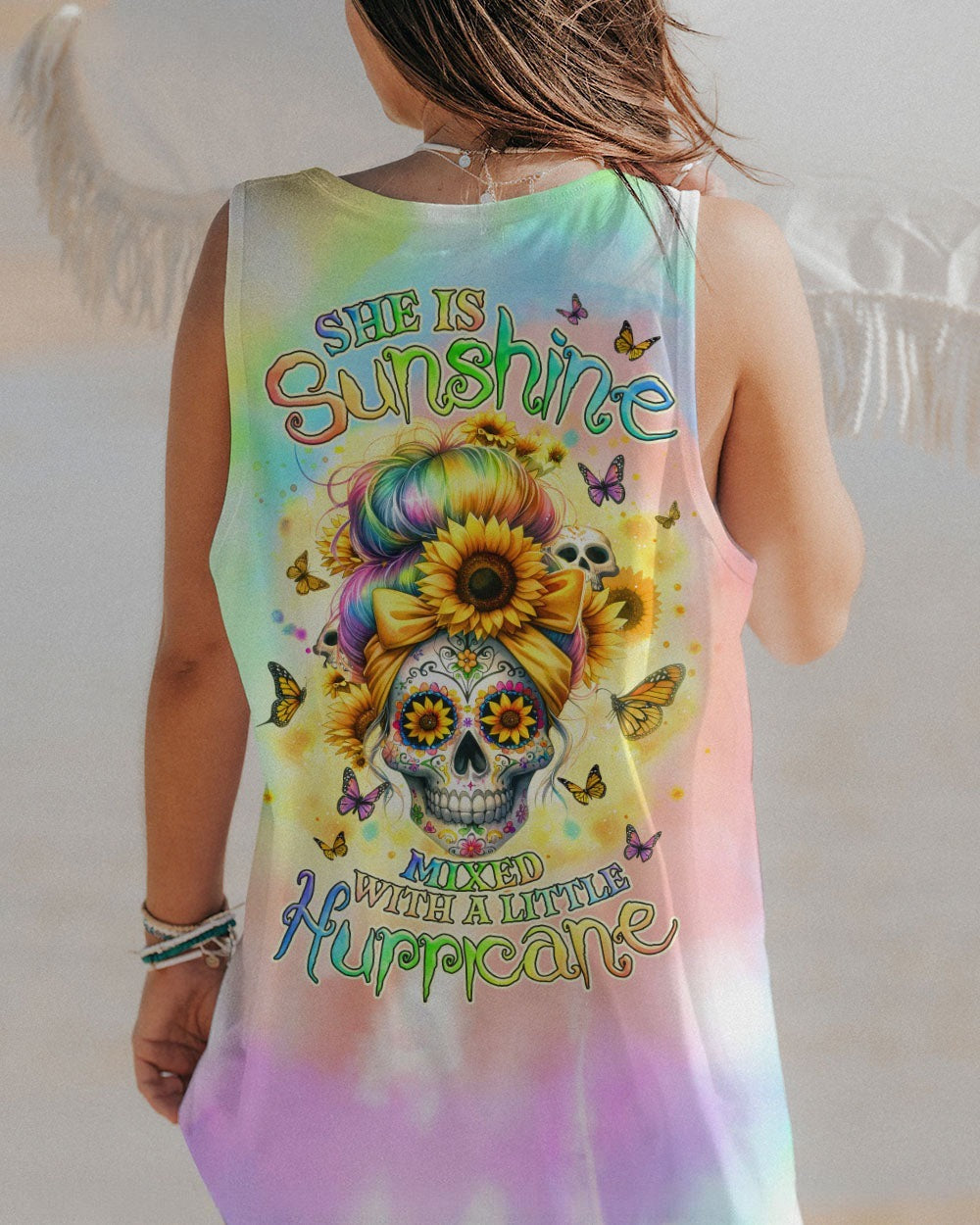 BLISSCORNERS SHE IS SUNSHINE MESSY BUN SKULL ALL OVER PRINT