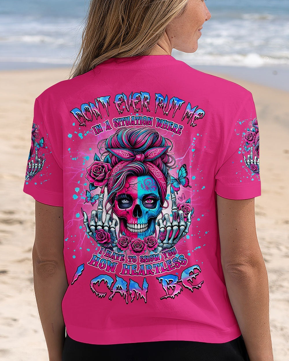 BLISSCORNERS HOW HEARTLESS I CAN BE SKULL MESSY BUN ALL OVER PRINT