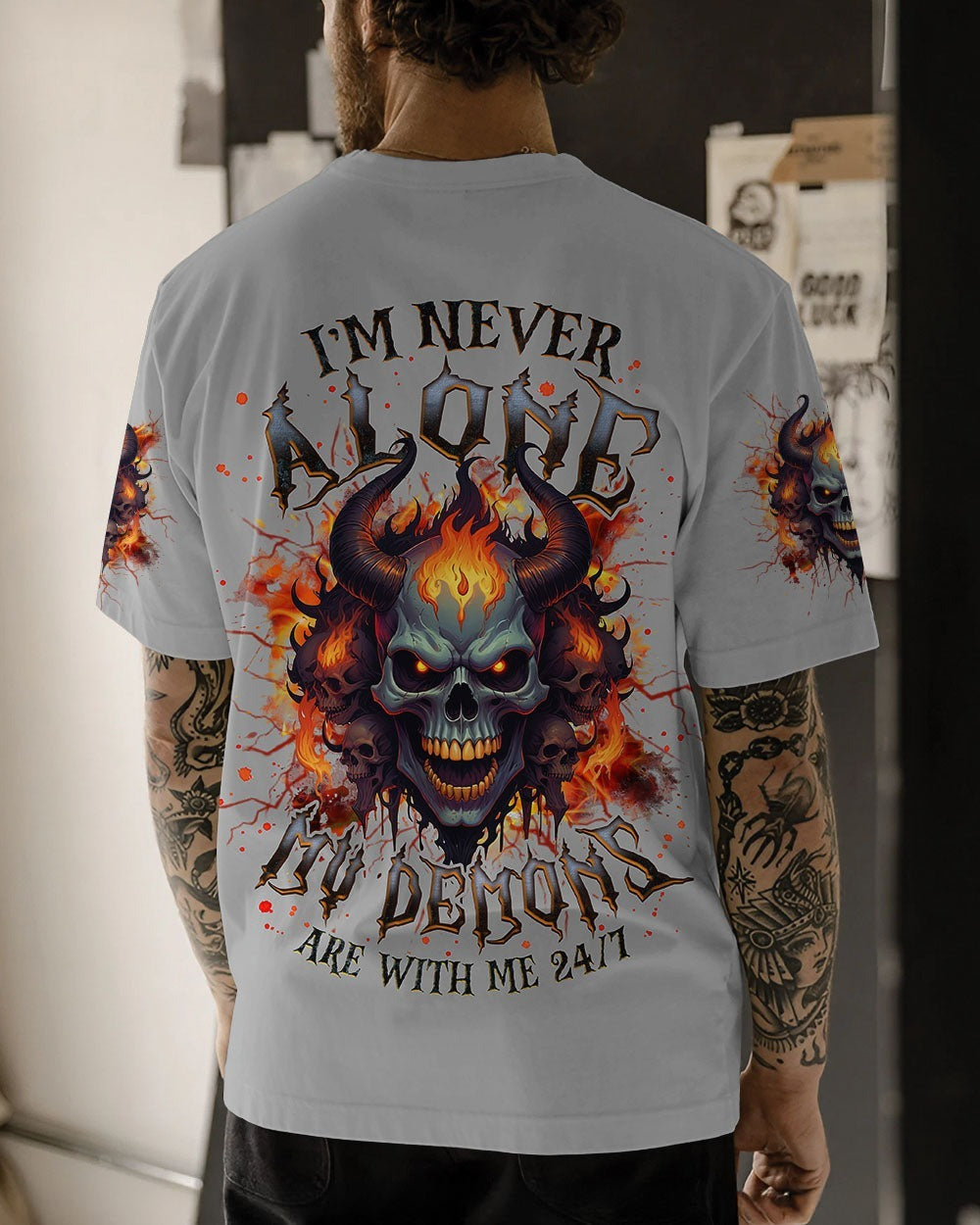 BLISSCORNERS I'M NEVER ALONE SKULL DEMON ALL OVER PRINT