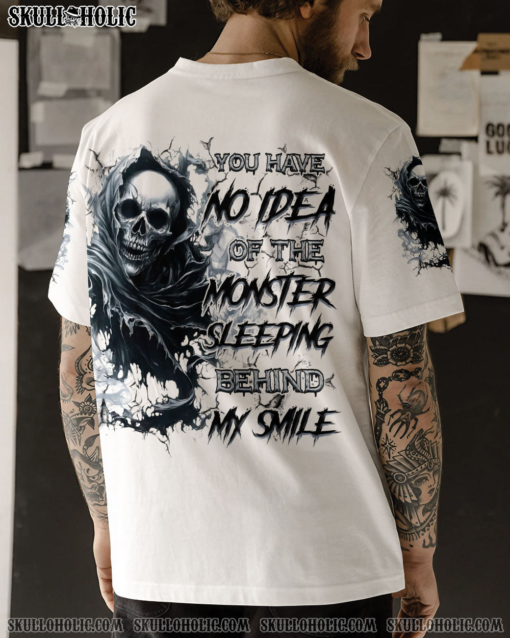 BLISSCORNERS THE MONSTERS SLEEPING BEHIND MY SMILE SKULL ALL OVER PRINT