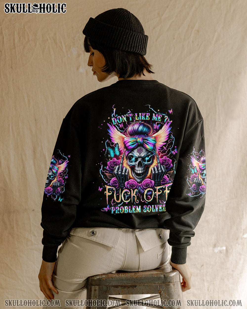 BLISSCORNERS I DON'T ALWAYS SHOW MY FEELINGS SKULL MESSY BUN ALL OVER PRINT