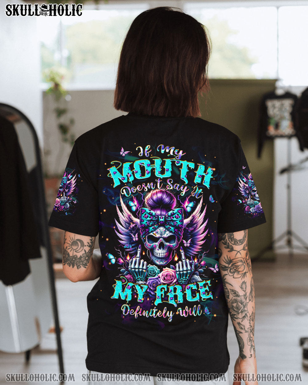 BLISSCORNERS DON'T LIKE ME FCK OFF PROBLEM SOLVED MESSY BUN SKULL ALL OVER PRINT
