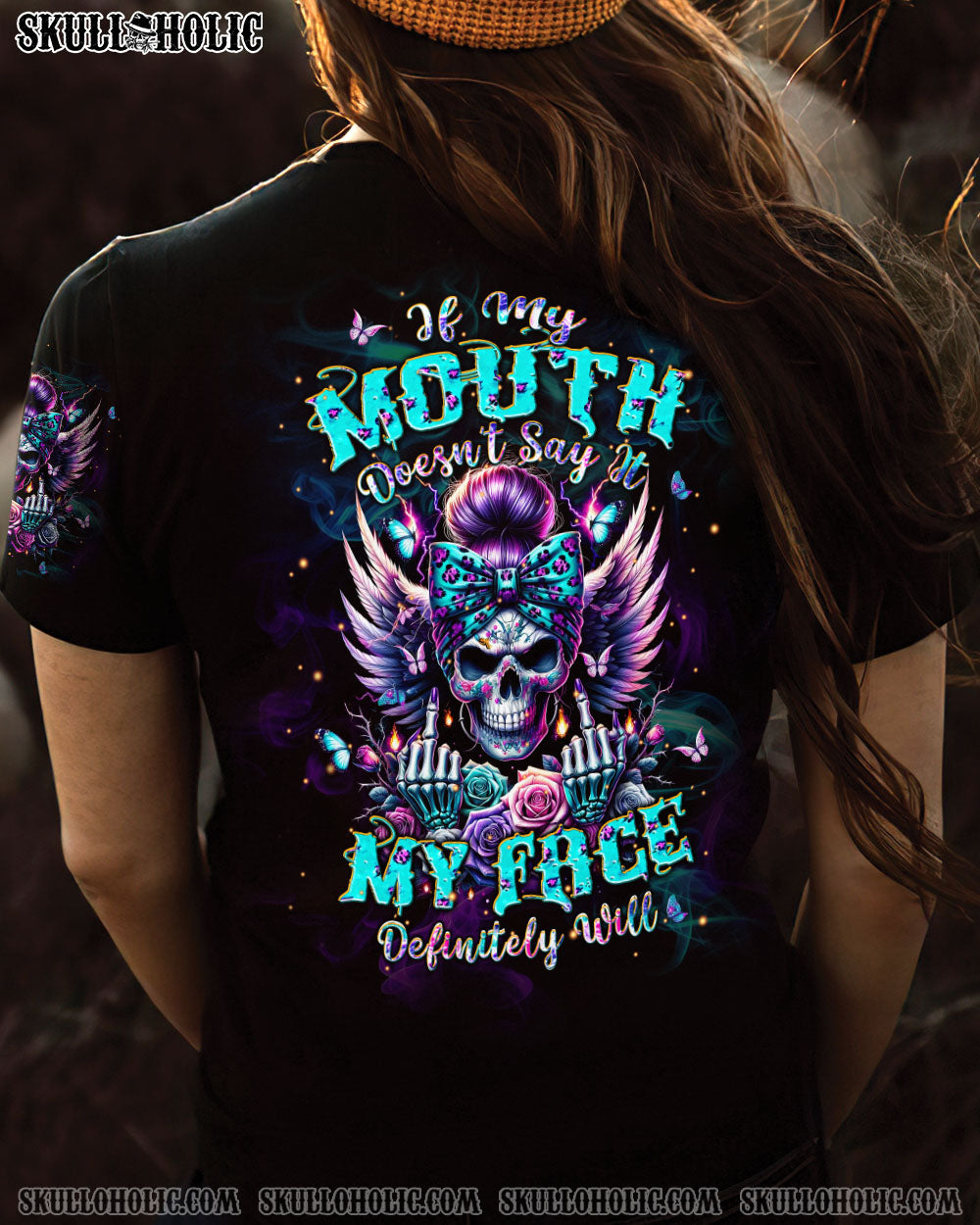 BLISSCORNERS DON'T LIKE ME FCK OFF PROBLEM SOLVED MESSY BUN SKULL ALL OVER PRINT