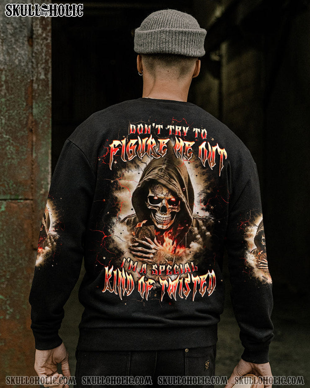 BLISSCORNERS DON'T TRY TO FIGURE ME OUT SKULL REAPER ALL OVER PRINT