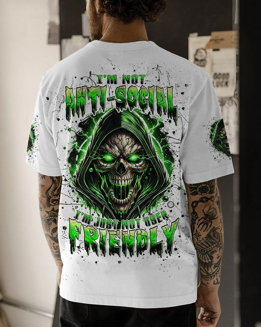 BLISSCORNERS I'M NOT ANTI-SOCIAL MAD SKULL REAPER ALL OVER PRINT