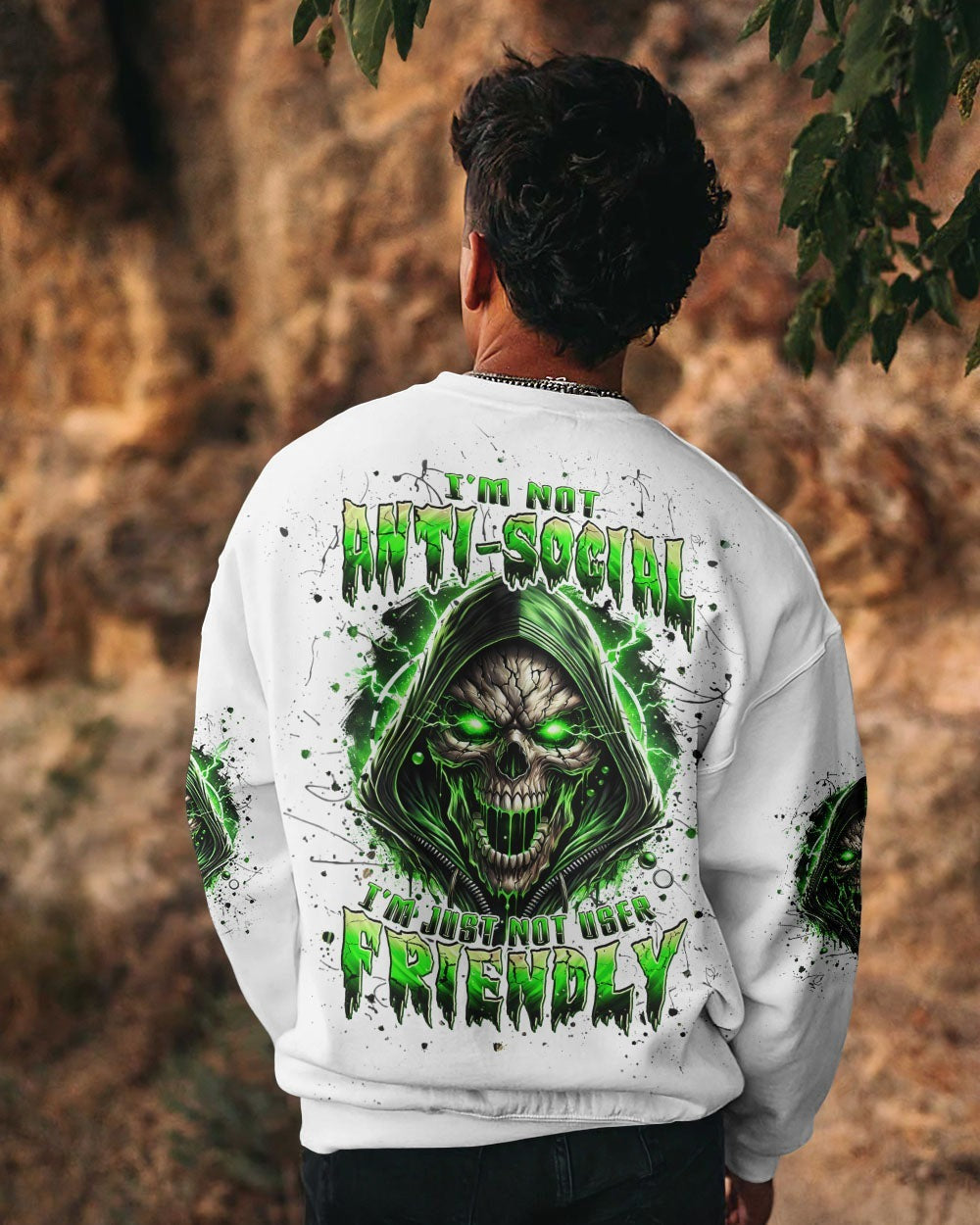 BLISSCORNERS I'M NOT ANTI-SOCIAL MAD SKULL REAPER ALL OVER PRINT