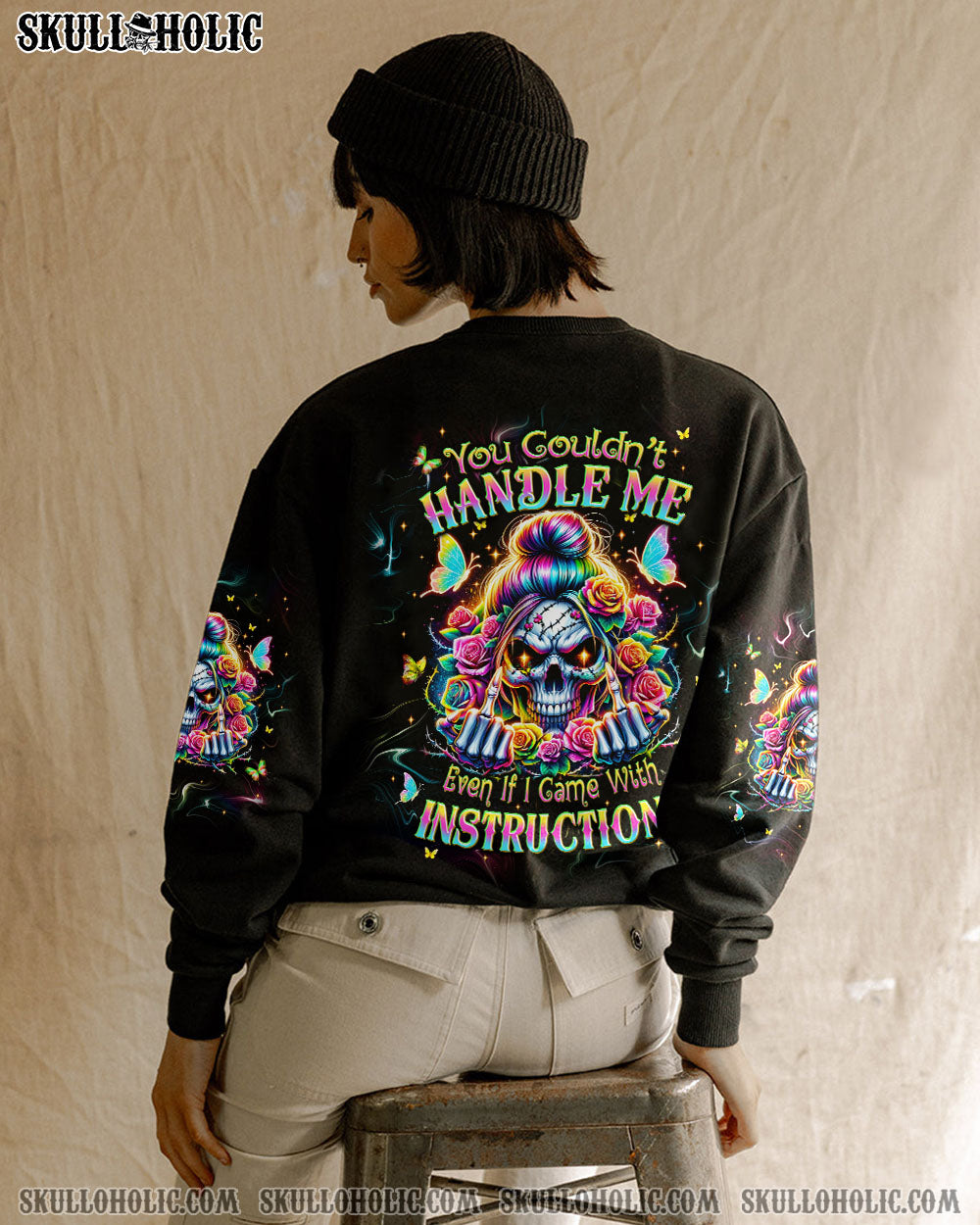 BLISSCORNERS A MOUTH I CAN'T CONTROL SKULL MESSY BUN ROSE ALL OVER PRINT