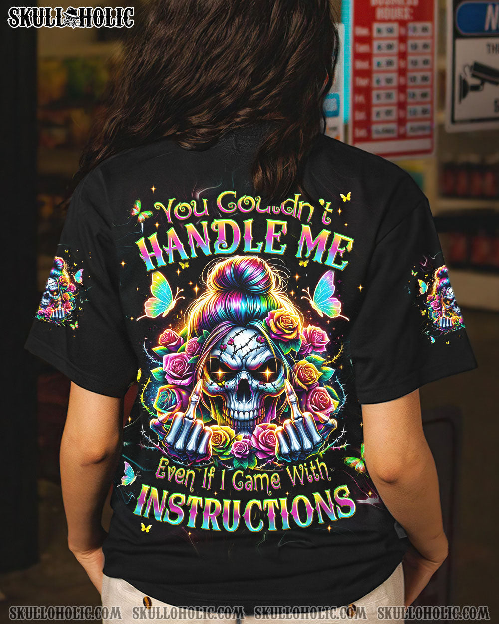 BLISSCORNERS A MOUTH I CAN'T CONTROL SKULL MESSY BUN ROSE ALL OVER PRINT