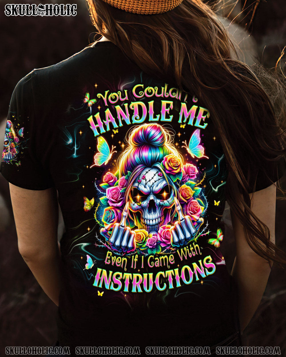 BLISSCORNERS A MOUTH I CAN'T CONTROL SKULL MESSY BUN ROSE ALL OVER PRINT