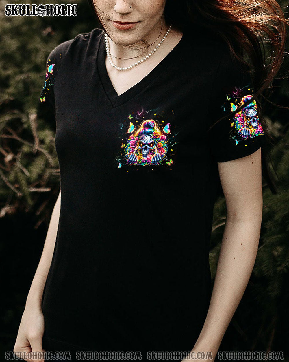 BLISSCORNERS A MOUTH I CAN'T CONTROL SKULL MESSY BUN ROSE ALL OVER PRINT