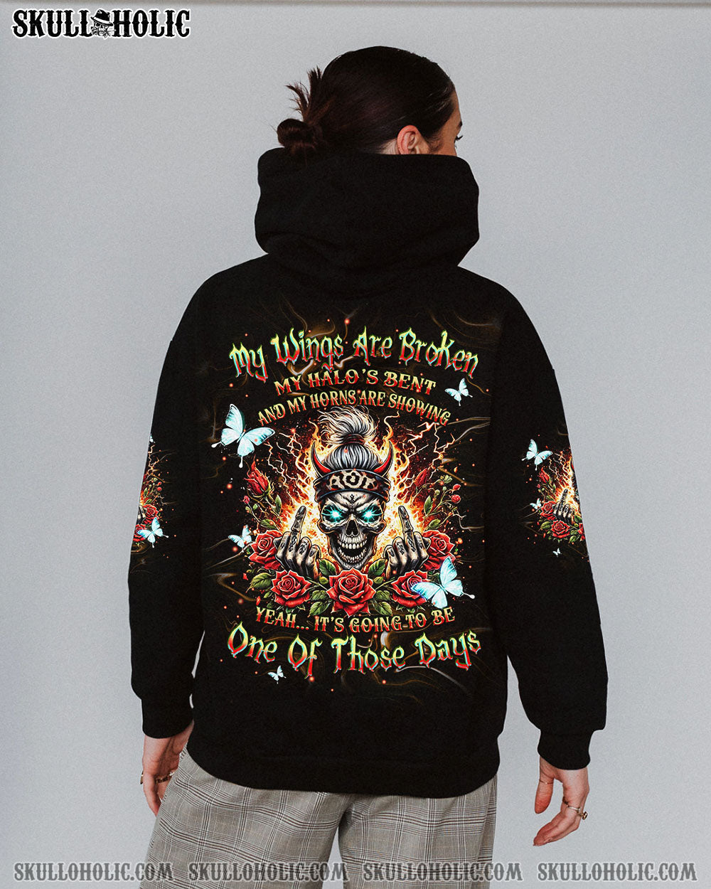 BLISSCORNERS THE GOOD GIRL IN ME MESSY BUN SKULL ALL OVER PRINT