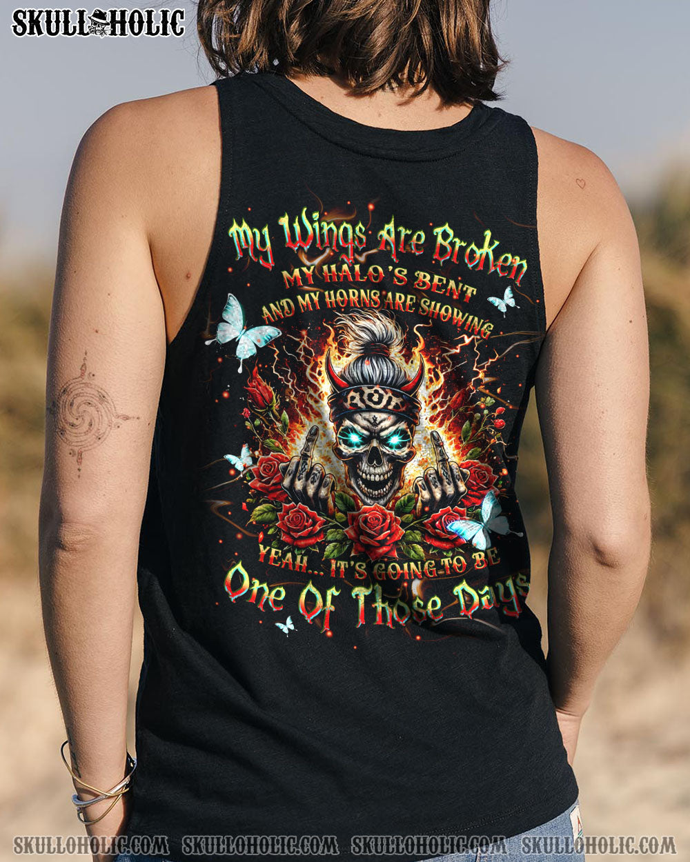BLISSCORNERS THE GOOD GIRL IN ME MESSY BUN SKULL ALL OVER PRINT