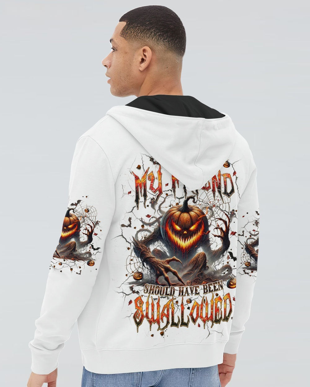 BLISSCORNERS YOU MY FRIEND SHOULD HAVE BEEN SWALLOWED SKULL PUMPKIN HALLOWEEN ALL OVER PRINT