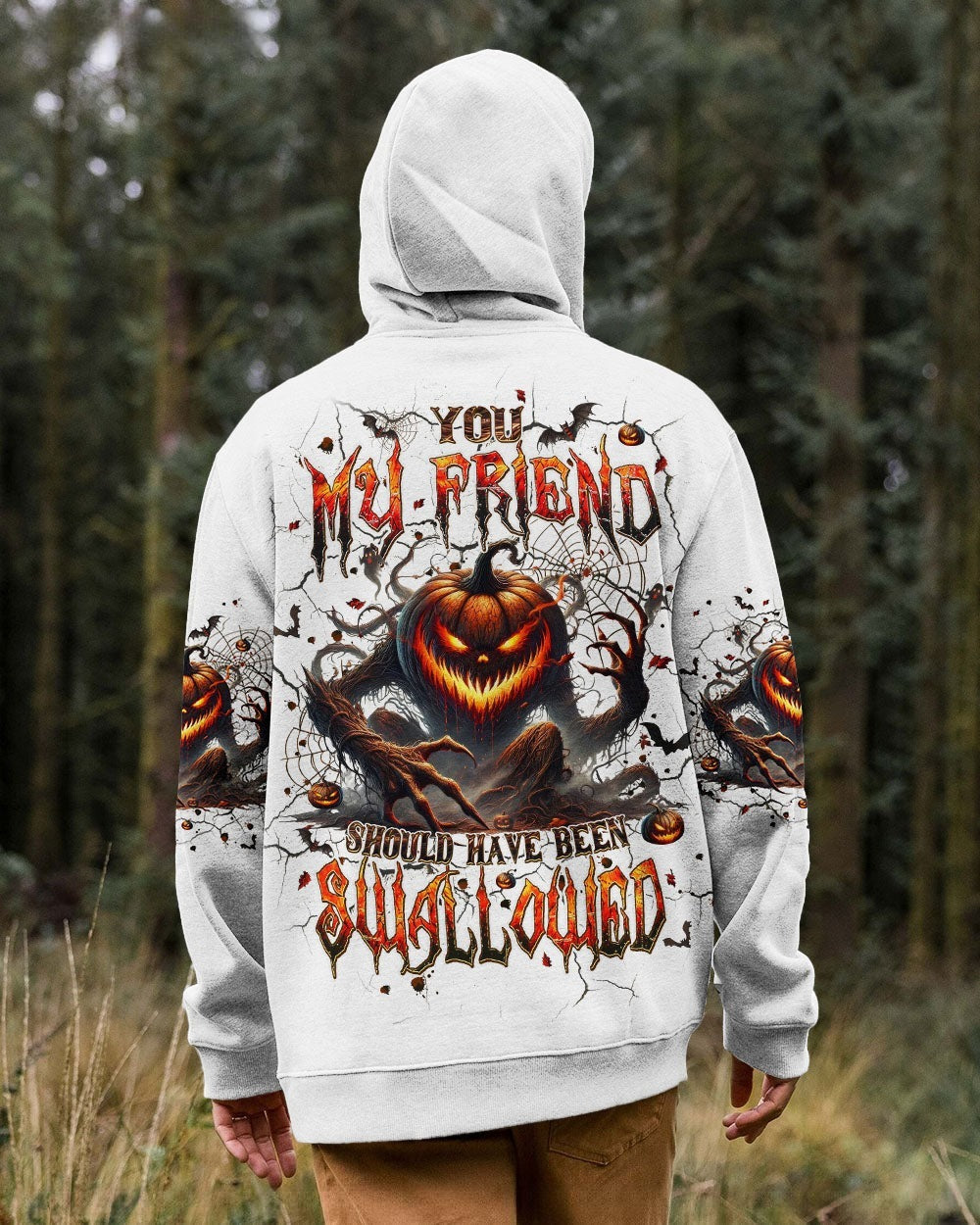 BLISSCORNERS YOU MY FRIEND SHOULD HAVE BEEN SWALLOWED SKULL PUMPKIN HALLOWEEN ALL OVER PRINT