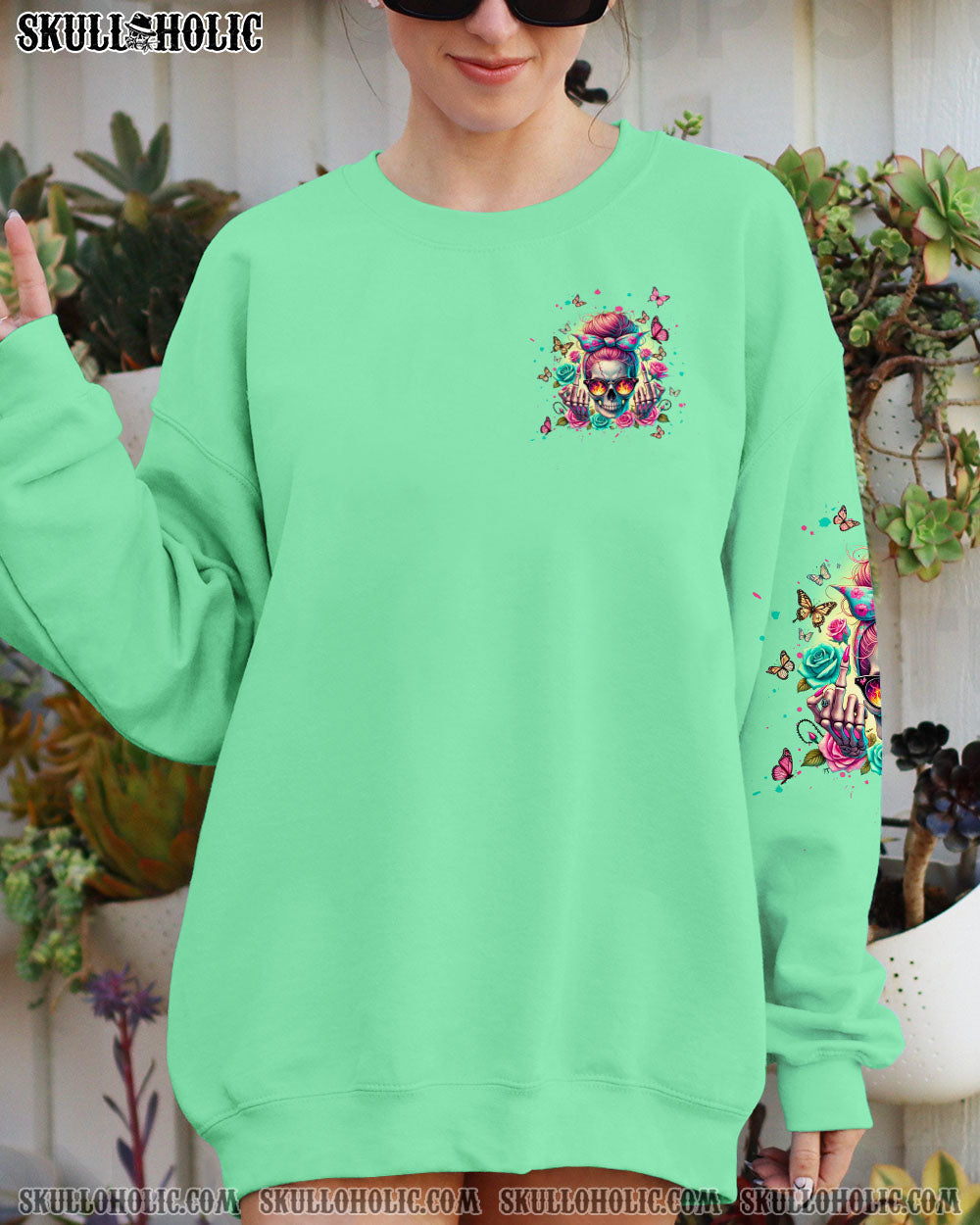 BLISSCORNERS I AM THE STORM ROSE SKULL MESSY BUN ALL OVER PRINT