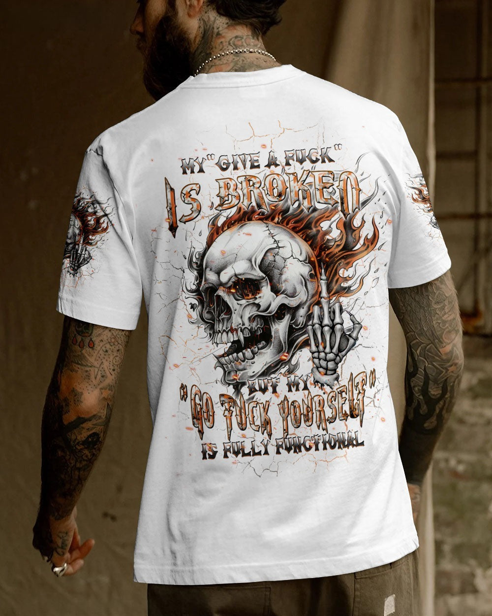 BLISSCORNERS MY GIVE A F IS BROKEN FIRE SKULL ALL OVER PRINT