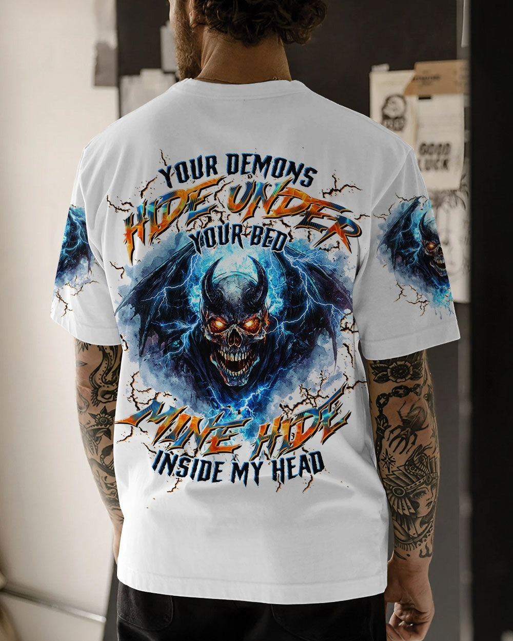 BLISSCORNERS YOUR DEMONS HIDE UNDER YOUR BED SKULL ALL OVER PRINT