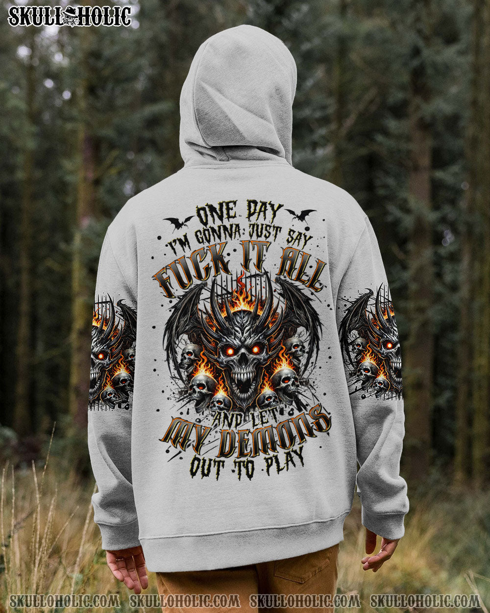 BLISSCORNERS ONE DAY I'M GONNA JUST SAY DEMON SKULL WINGS ALL OVER PRINT