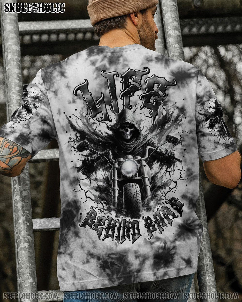BLISSCORNERS LIFE BEHIND BARS BIKER SKULL ALL OVER PRINT