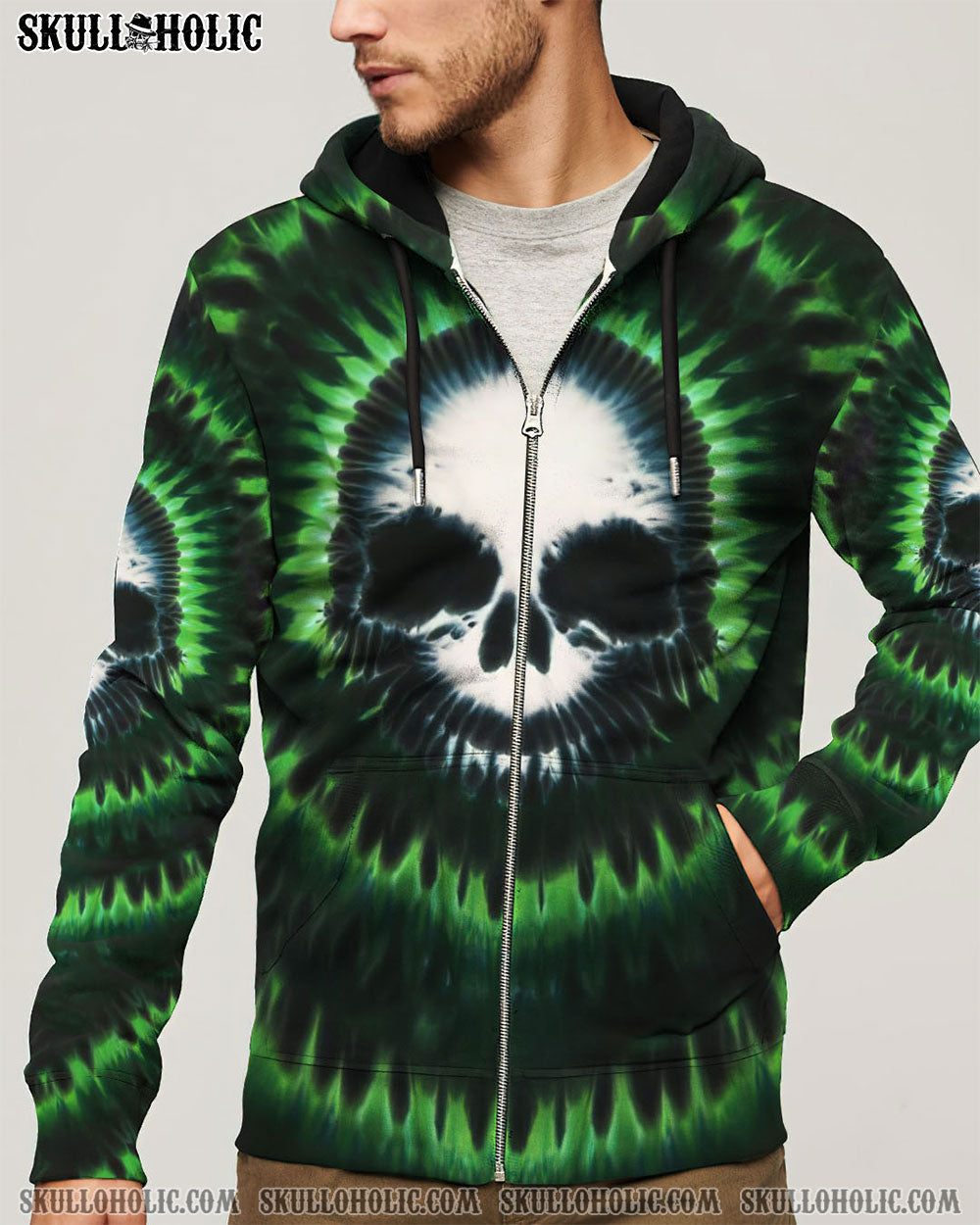 BLISSCORNERS ZOMBIE GREEN SKULL TIE DYE HAND DYED ALL OVER PRINT