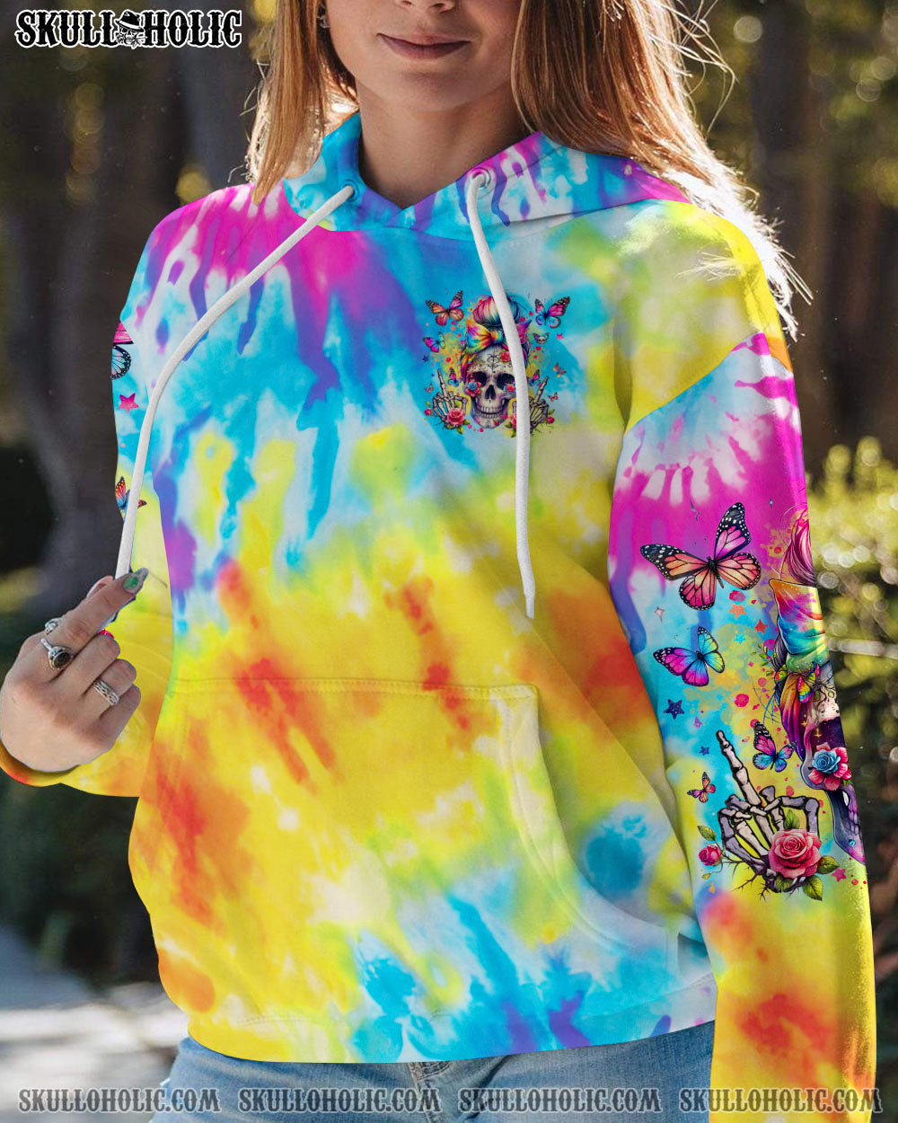 BLISSCORNERS I'M A GIRL WITH A MIND SKULL MESSY BUN ALL OVER PRINT