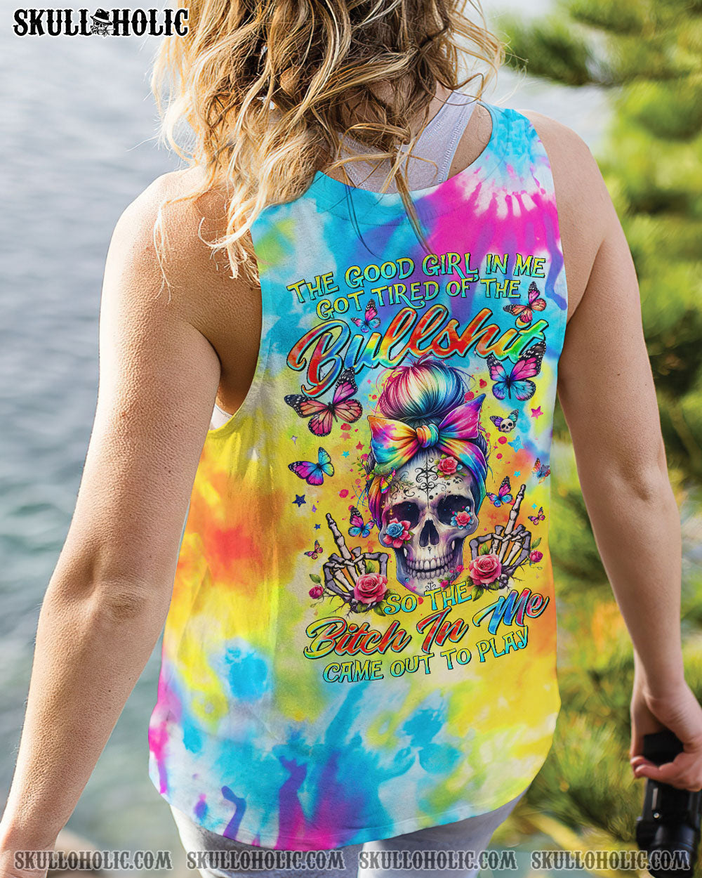 BLISSCORNERS I'M A GIRL WITH A MIND SKULL MESSY BUN ALL OVER PRINT