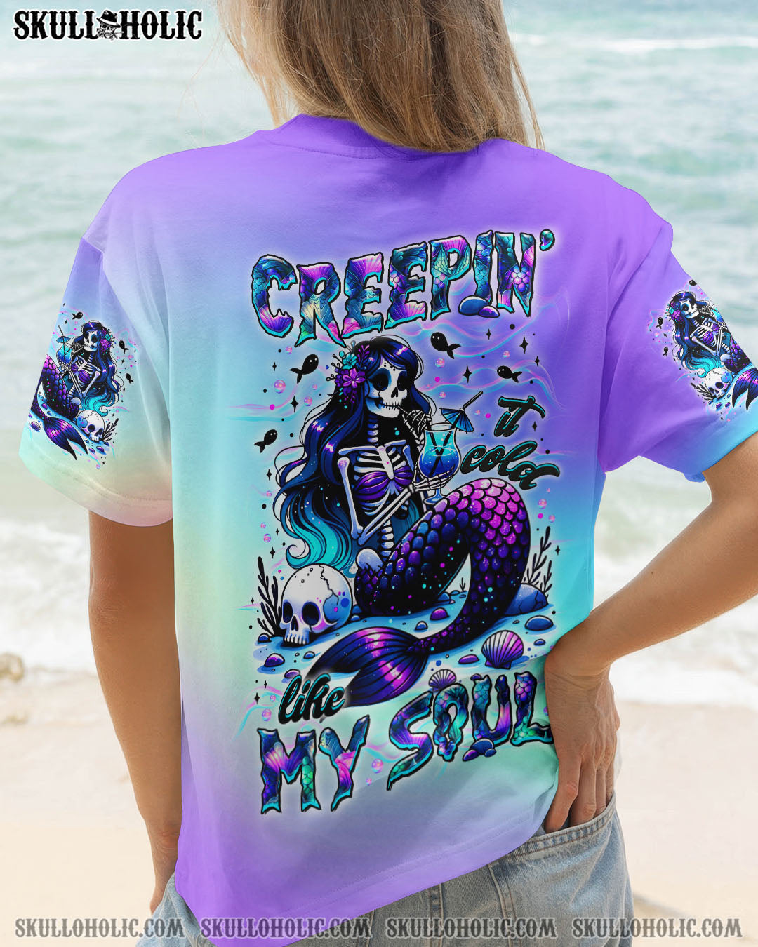 BLISSCORNERS CREEPIN' IT COLD LIKE MY SOUL MERMAID SKELETON ALL OVER PRINT