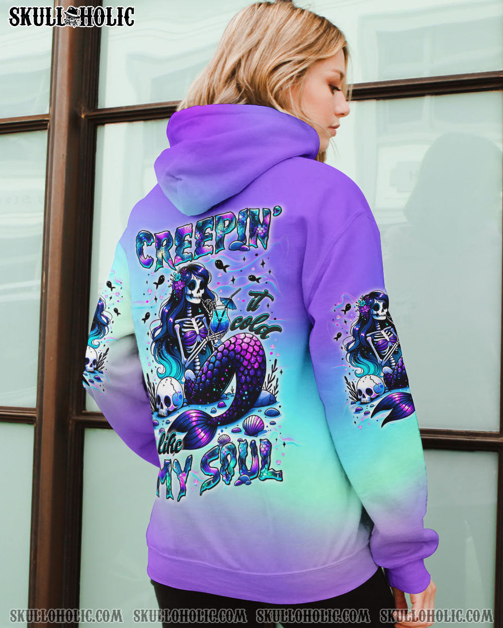 BLISSCORNERS CREEPIN' IT COLD LIKE MY SOUL MERMAID SKELETON ALL OVER PRINT