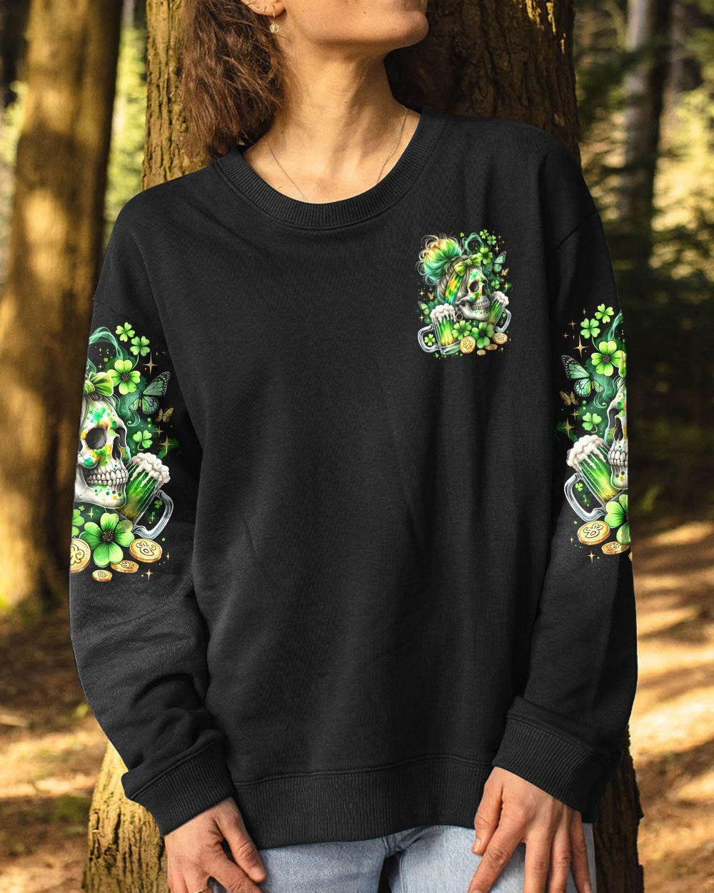 BLISSCORNERS DRINK UP B MESSY BUN SKULL PATRICK'S DAY ALL OVER PRINT