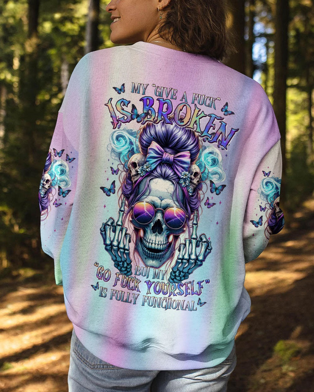 BLISSCORNERS I TRY TO AVOID DRAMA MESSY BUN SKULL ALL OVER PRINT