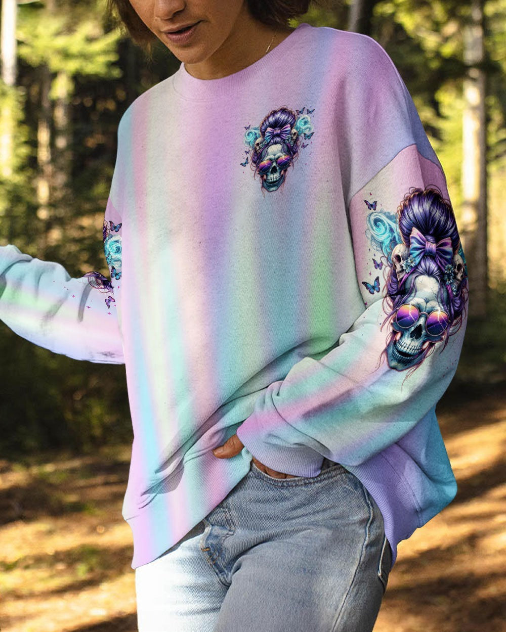 BLISSCORNERS I TRY TO AVOID DRAMA MESSY BUN SKULL ALL OVER PRINT