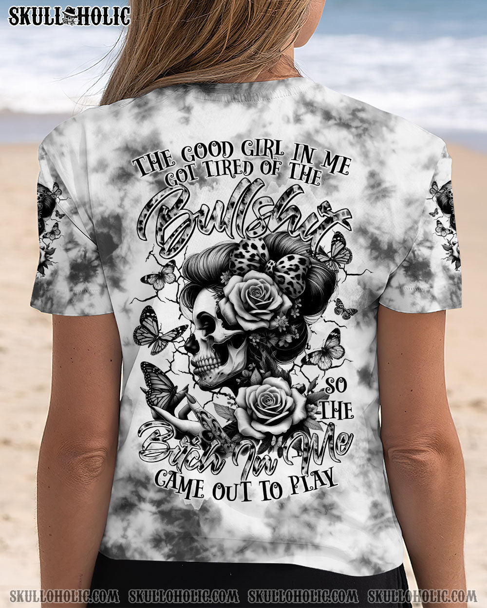 BLISSCORNERS THE GOOD GIRL IN ME SKULL LADY TIE DYE ALL OVER PRINT