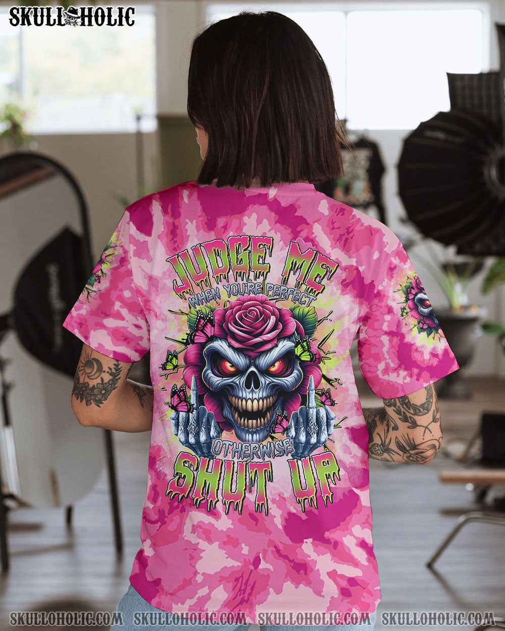BLISSCORNERS JUDGE ME WHEN SKULL FLOWER TIE DYE ALL OVER PRINT