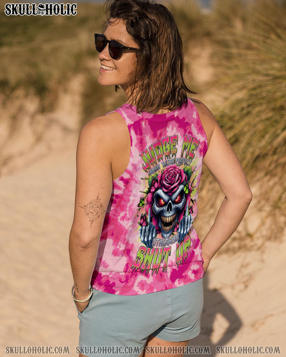BLISSCORNERS JUDGE ME WHEN SKULL FLOWER TIE DYE ALL OVER PRINT