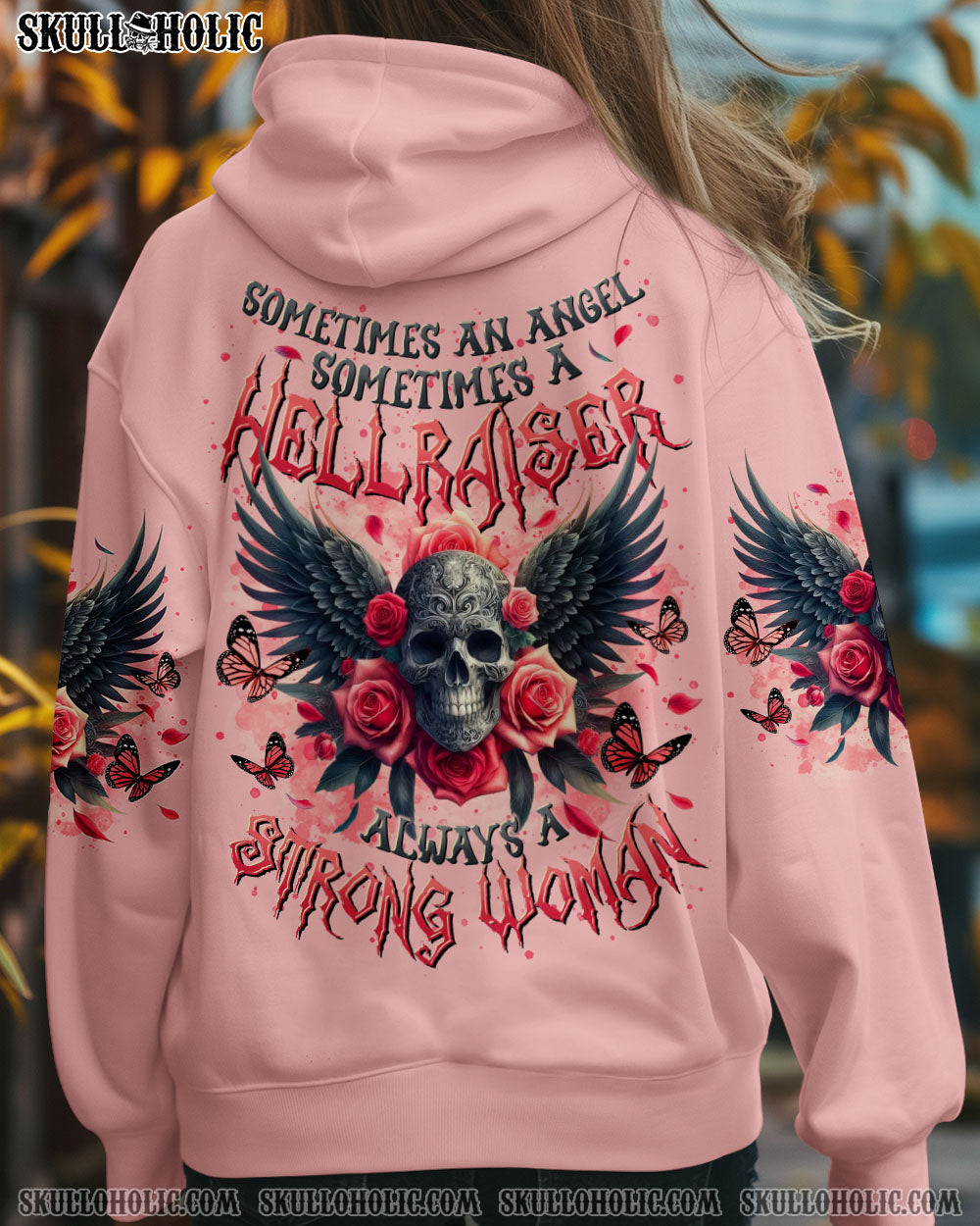 BLISSCORNERS ALWAYS A STRONG WOMAN SKULL WINGS ALL OVER PRINT