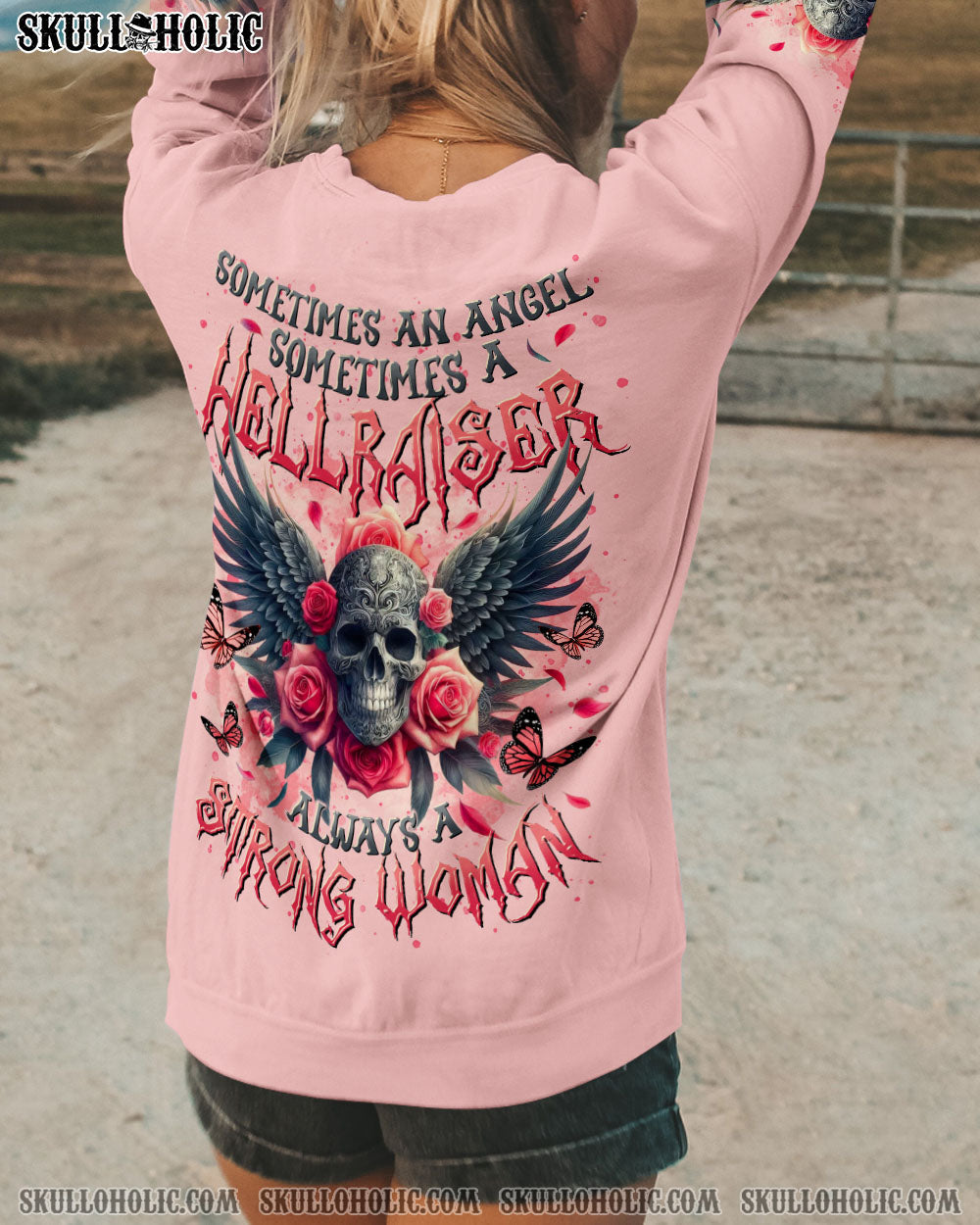BLISSCORNERS ALWAYS A STRONG WOMAN SKULL WINGS ALL OVER PRINT