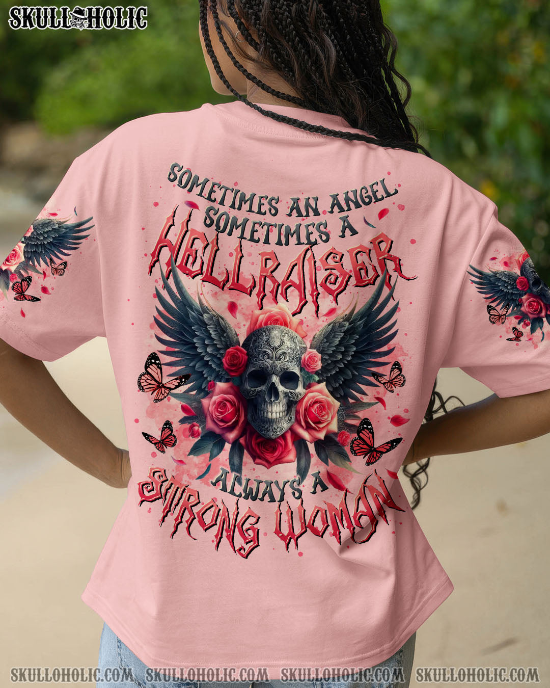 BLISSCORNERS ALWAYS A STRONG WOMAN SKULL WINGS ALL OVER PRINT
